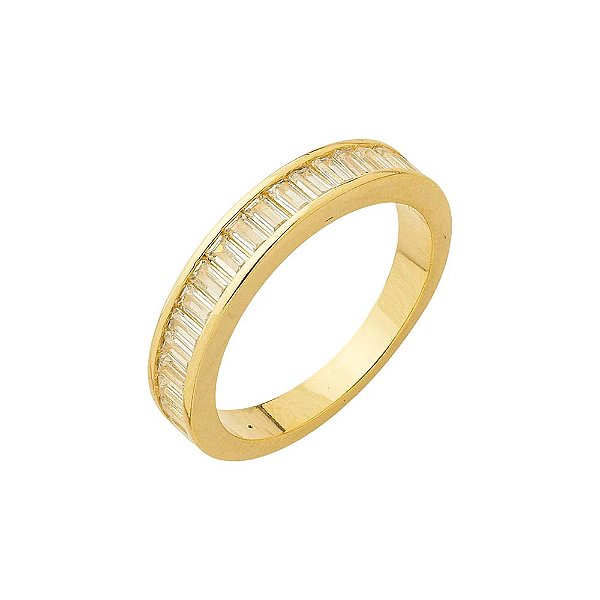 Anel Baguettes Incolor Banho de Ouro 18k