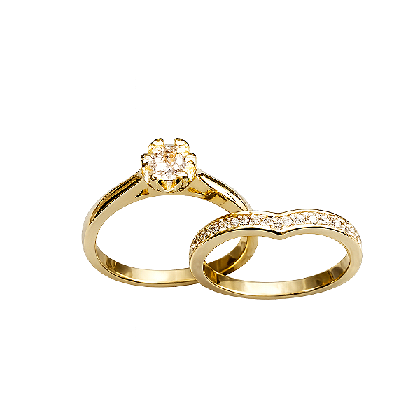 Anel Duplo Solitário e Aparador Zircônias Incolor Banho de Ouro 18k