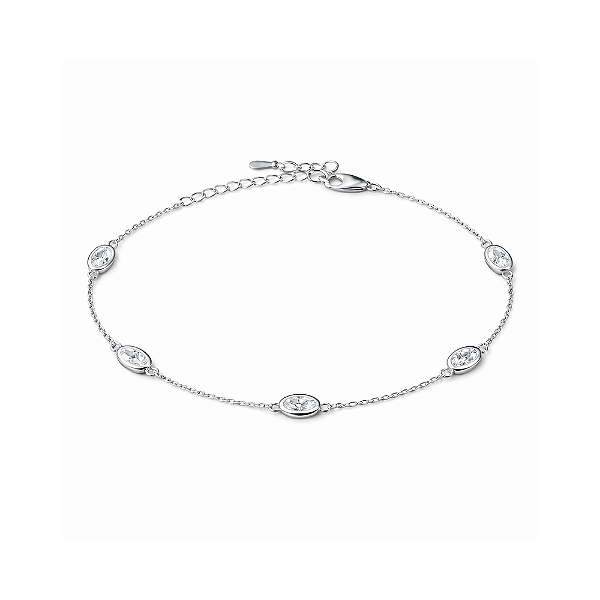 Pulseira Prata 925 com Detalhe de Zircônia Incolor Oval