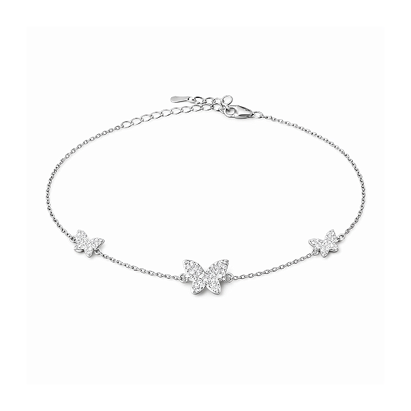 Pulseira Prata 925 de Borboletas Cravejadas em Zircônia Incolor