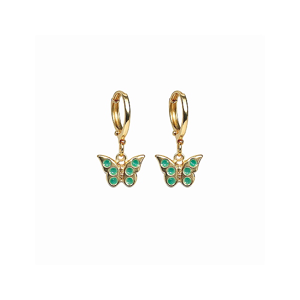 Mini Argola Infantil Borboleta Esmaltado Verde Banho de Ouro 18k