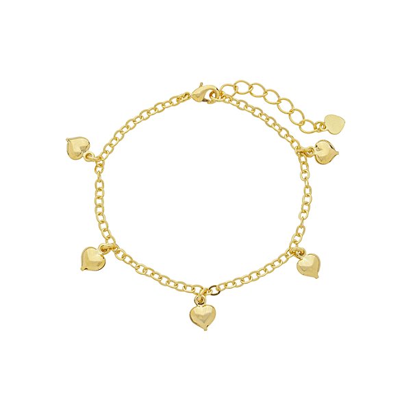 Pulseira Penduricalhos Coração Liso no Banho de Ouro 18K