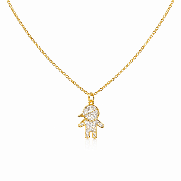 Colar Menino Cravejado em Zircônias no Banho de Ouro 18k