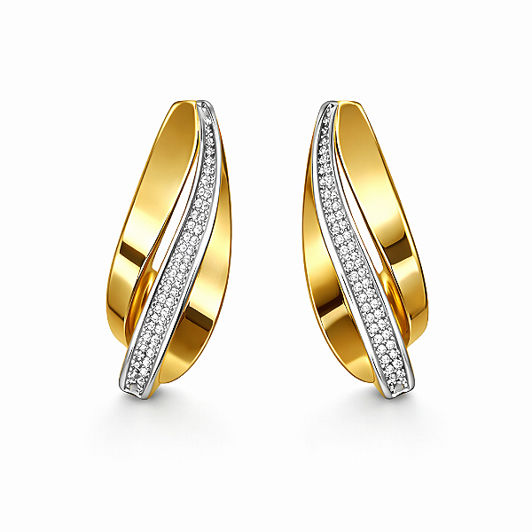 Brinco Curvado Minimalista com Aplique de Ródio no Banho de Ouro 18K