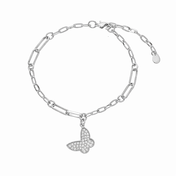 Pulseira Elos de Borboleta Cravejada no Banho de Ródio