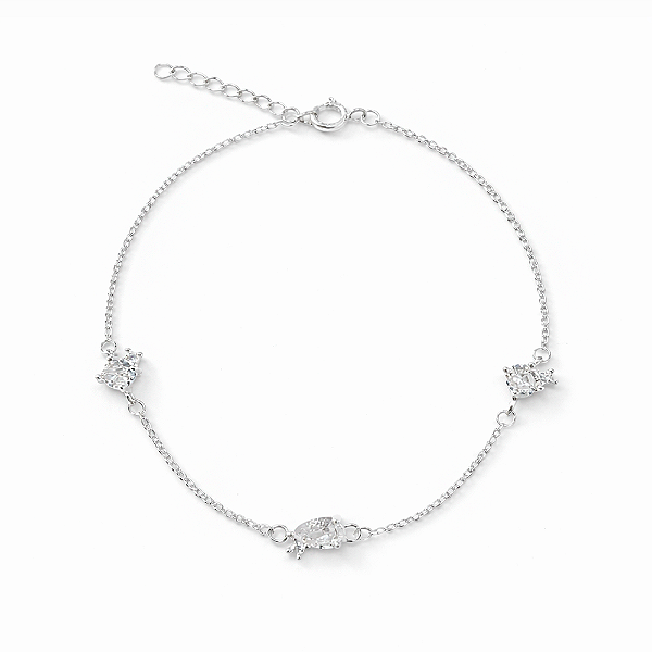 Pulseira Prata 925 com Zircônias Gota e Pontos de Luz