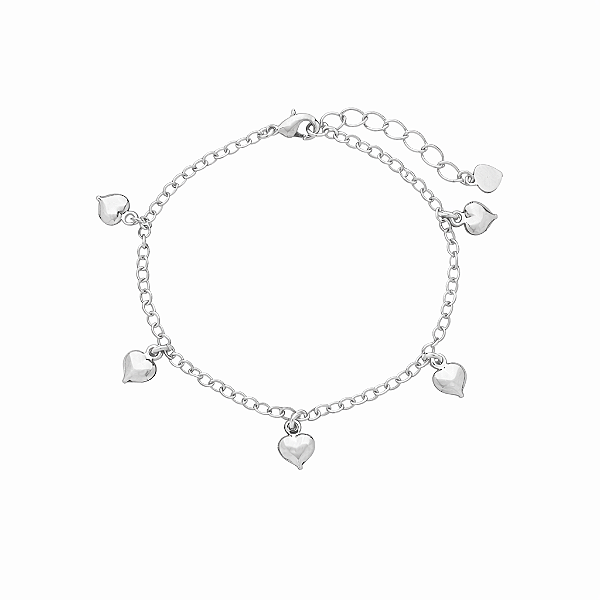 Pulseira Penduricalhos Coração Liso no Banho de Ródio
