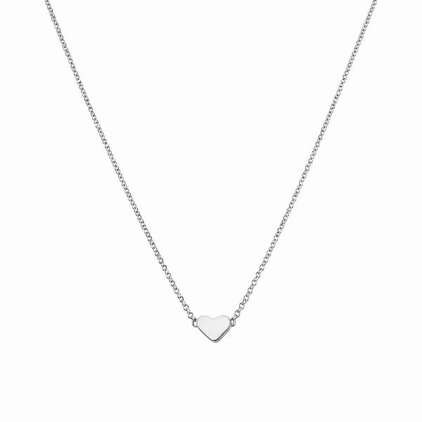 Colar Mini Coração Liso Banho de Ródio Branco