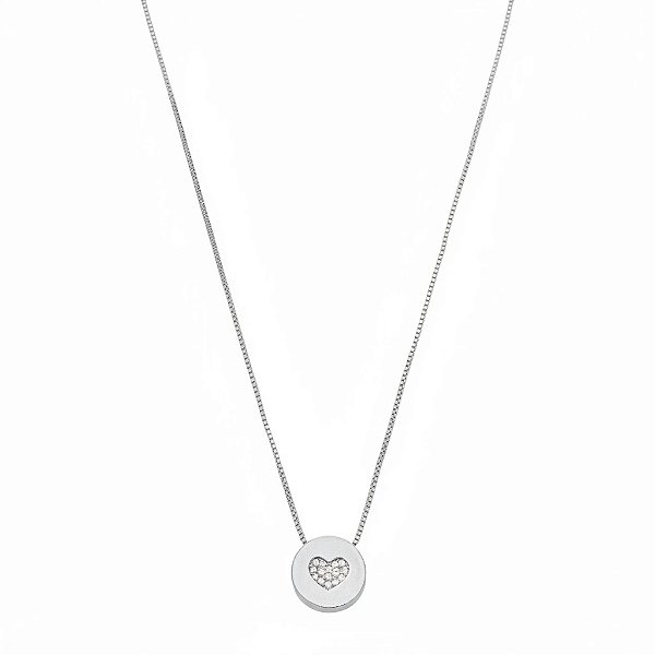 Colar Medalha Coração Cravejado em Zircônia no Banho de Ródio