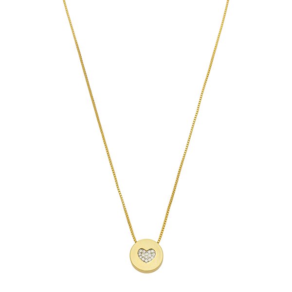 Colar Medalha Coração Cravejado em Zircônia no Banho de Ouro 18K