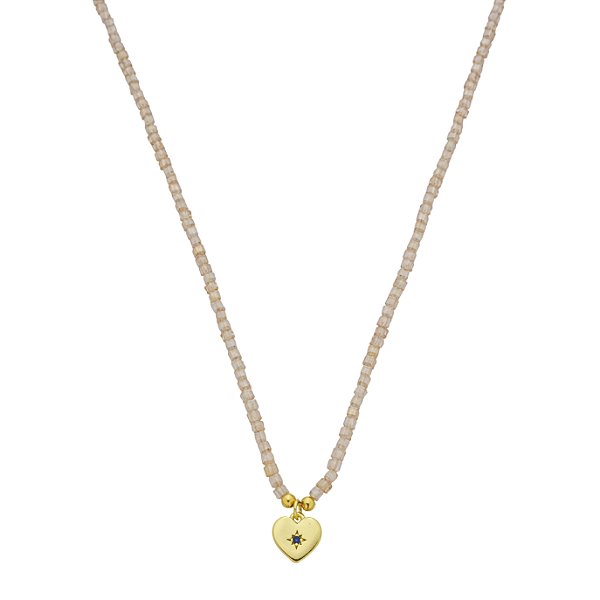 Colar Handmade Zircônias Coração Ponto de luz Safira Banho de Ouro 18k