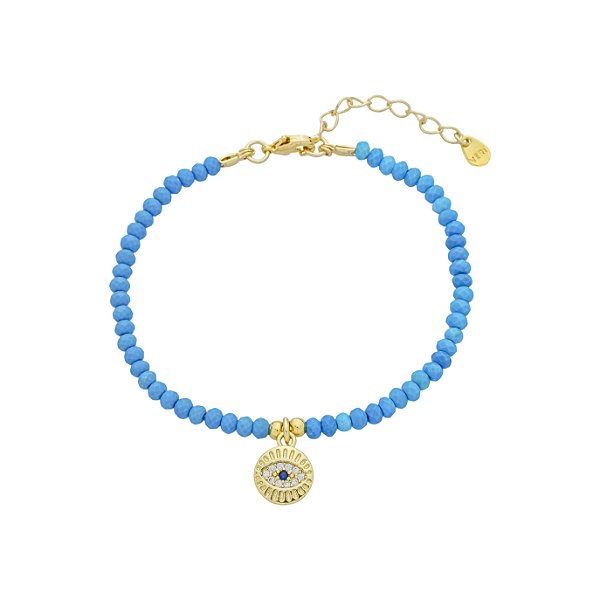 Pulseira Handmade Zircônias Azul Turquesa Olho Grego Banho de Ouro 18k