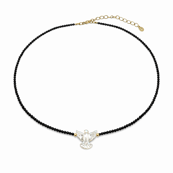 Colar Handmade Espírito Santo em Madrepérola com Zircônias Black no Banho de Ouro 18K