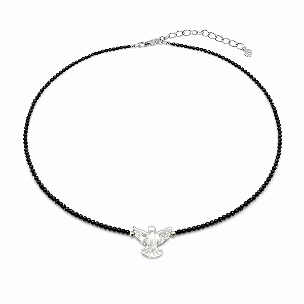 Colar Handmade Espírito Santo em Madrepérola com Zircônias Black no Banho de Ródio