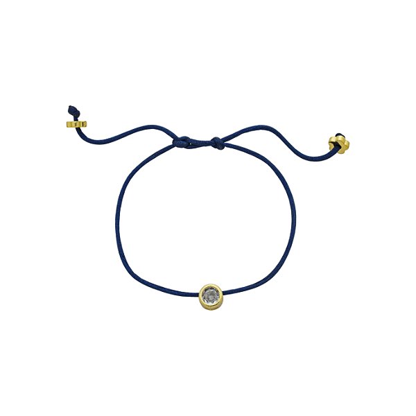 Pulseira Handmade Cetim Azul Marinho com Ponto de Luz Incolor Banho de Ouro 18k – Ajustável