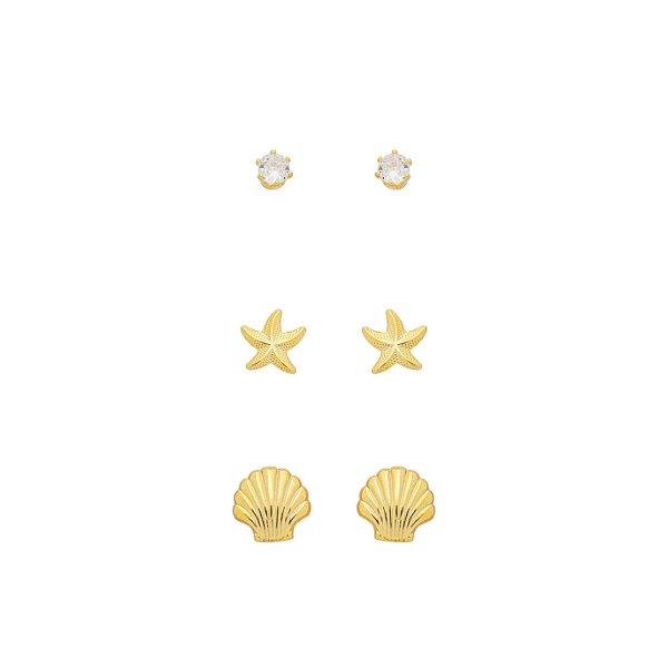 Basiquinhos: Trio Concha, Ponto de Luz e Estrela do Mar Banho de Ouro 18K