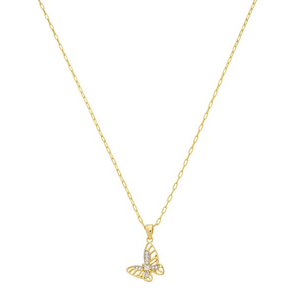 Colar Elos Borboleta Vazada Zircônia no Banho de Ouro 18K
