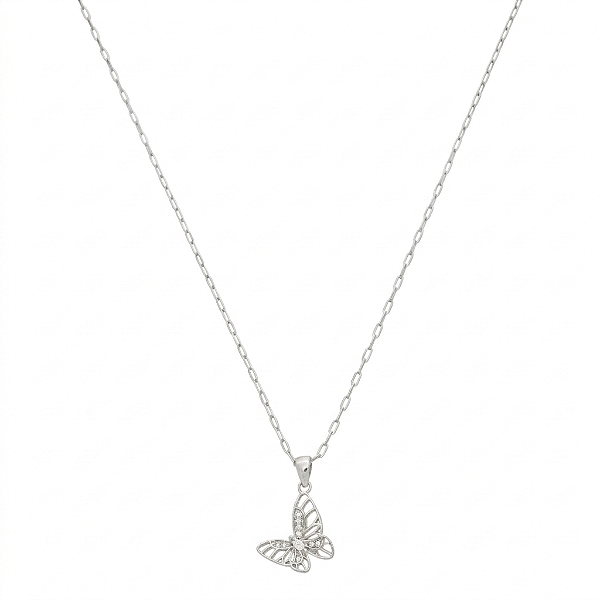 Colar Elos Borboleta Vazada Zircônia no Banho de Ródio