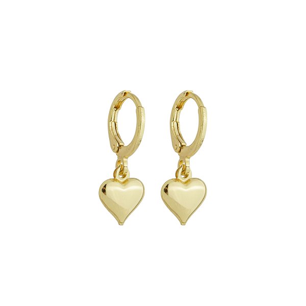 Argola Pingente Coração Liso Banho de Ouro 18K