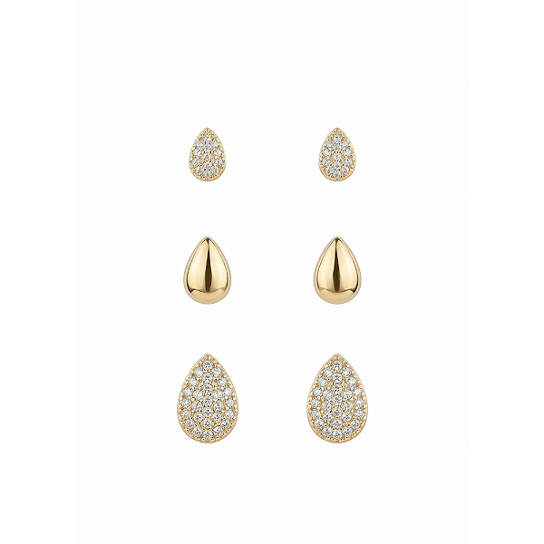 Trio de Brincos Gota Banho de Ouro 18k