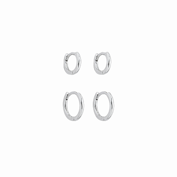 Duo de Argolas Lisas Banho de Ródio Branco