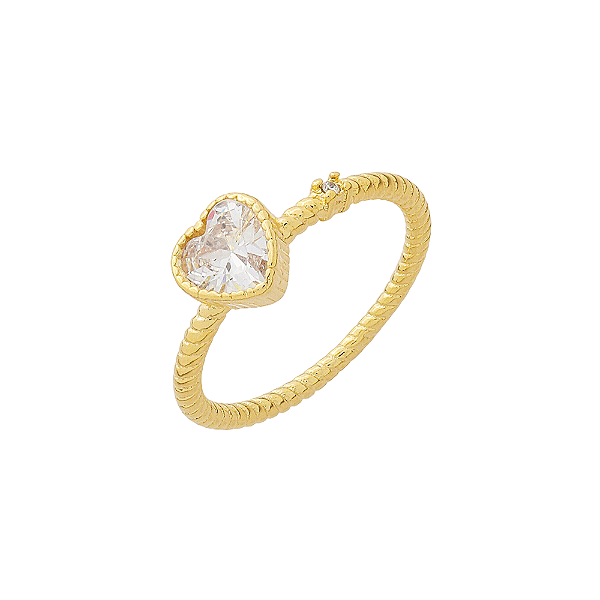 Anel Coração e Ponto de Luz Banho de Ouro 18K