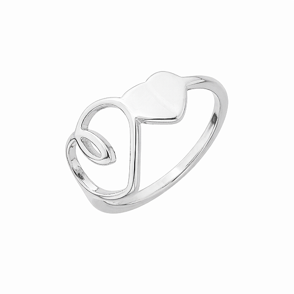 Anel Dois Corações Banho de Ródio Branco
