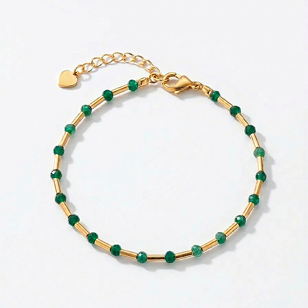 Pulseira Handmade Zircônias Esmeralda Banho de Ouro 18K