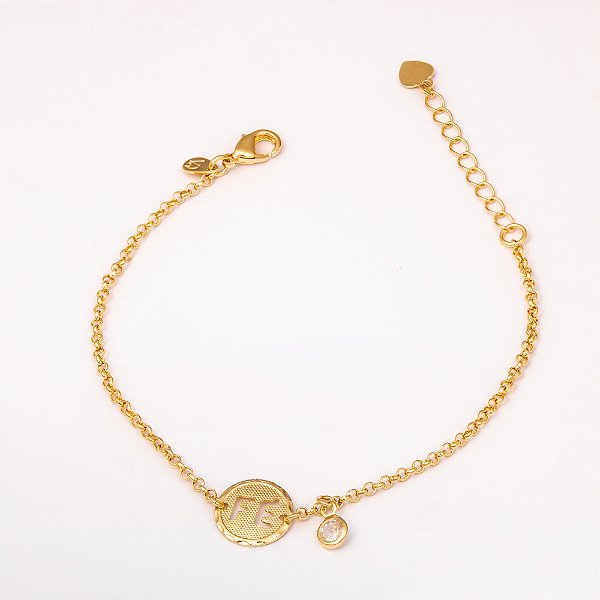 Pulseira Fé com Pingente de Zircônia Banho de Ouro 18k