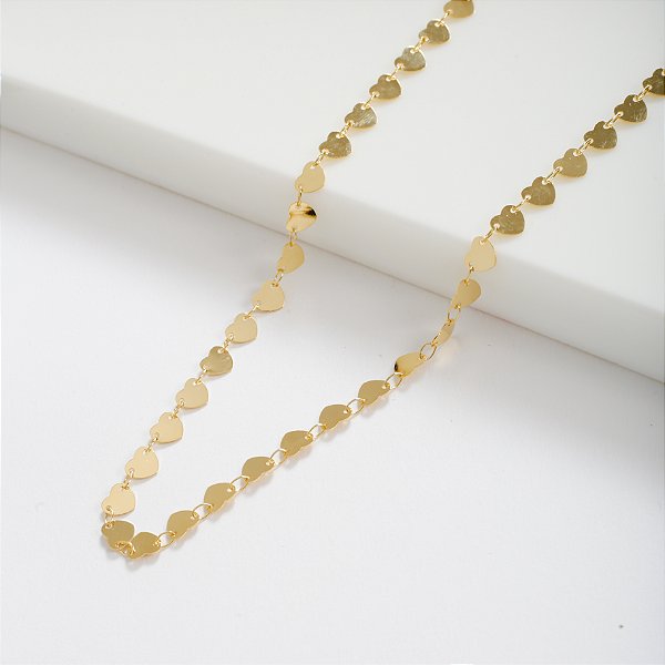 Choker Corações Lisos Banho de Ouro 18k