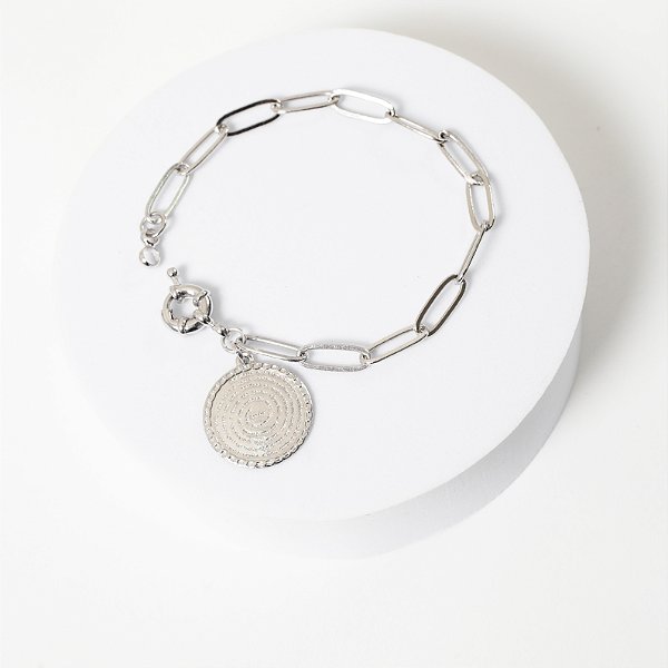 Pulseira Correntaria Medalha Pai Nosso Banho de Ródio Branco