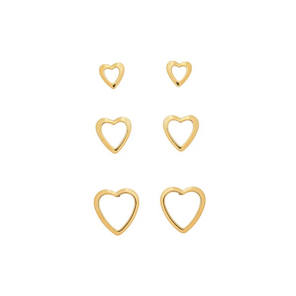 Basiquinhos: Trio Corações Banho de Ouro 18k