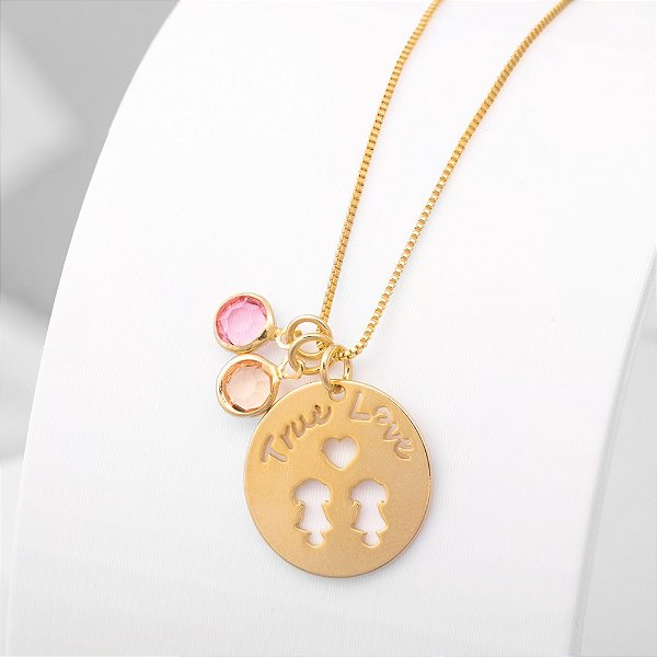 Colar de filhos: Duas Meninas - Coleção Mom Banho de Ouro 18k
