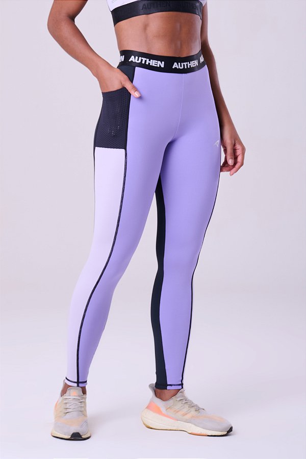Legging Authen Essential Flex Block | Preto/ Lilás
