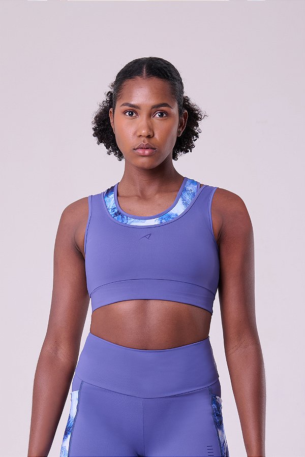 Top Signature Samba 2 em 1 Dupla Face Azul Escuro/ Estampa Glacial