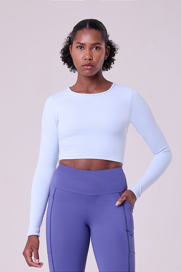 Camiseta Manga Longa Signature Cropped Samba Azul Gelo