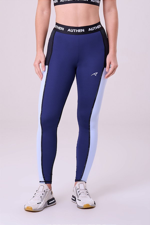 Legging Essential Flex Block Azul Marinho/Azul Claro/Preto