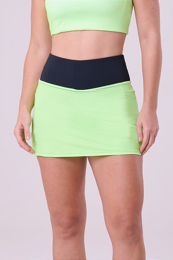 Saia com Bermuda Essential Run Mesh Verde Fluor Pastel