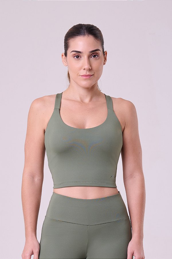 Top Authen Essential Run Cropped Lenghty | Verde Escuro