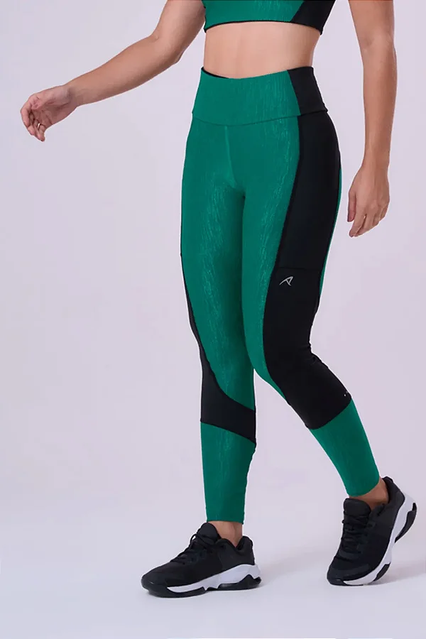 LEGGING 4 BOLSOS C/ ZIPER NO COS TEXTURIZADA FEM | VERDE / PRETO