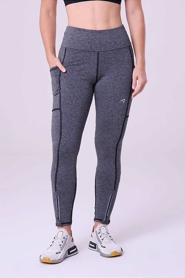 Legging Thermal Ziper Refletivo Protect Fem | PRETO MESCLA