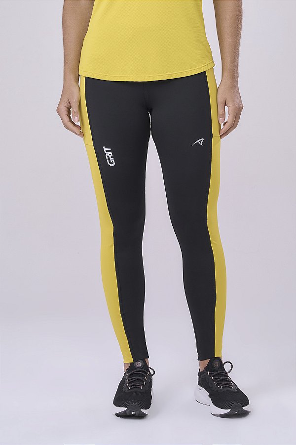 Legging Authen Grit Preto / Amarelo Manga