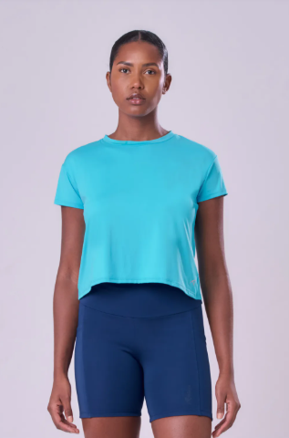 CAMISETA CROPPED KEEP COOL CUT UV50 AZUL PACIFIC