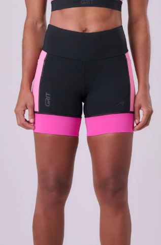 BERMUDA GRIT BOSSA 3 BOLSOS 15CM PRETO/ROSA MALVA/PINK FLUOR