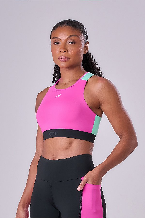 TOP GRIT BOSSA AJUSTAVEL 1 BOLSO NADADOR PINK FLUOR/VERDE MENTA/PRETO