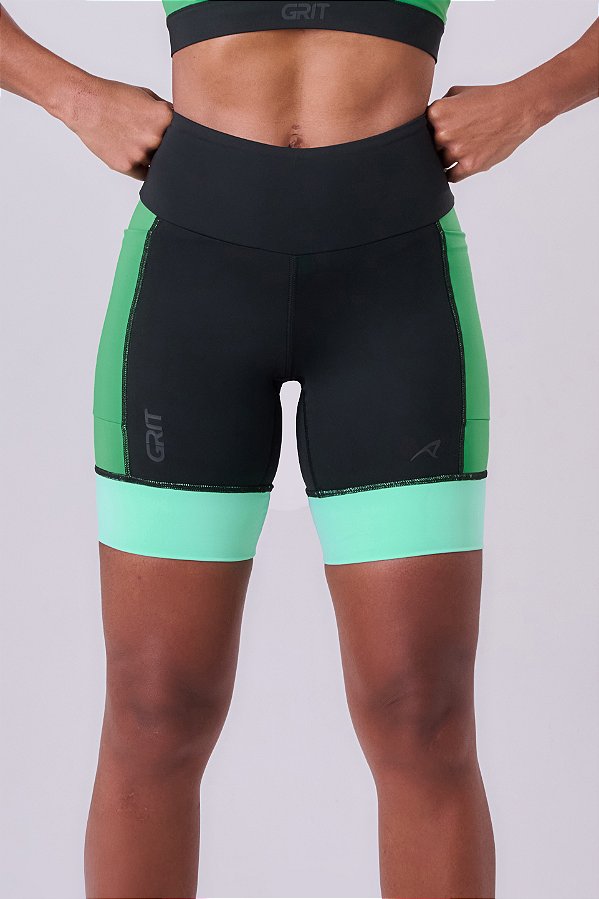 BERMUDA GRIT BOSSA 3 BOLSOS 18CM PRETO/VERDE VIBRANTE/VERDE MENTA