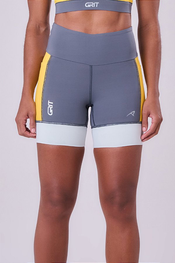 BERMUDA GRIT BOSSA 3 BOLSOS 15CM CINZA FUTURO/AMARELO VIVO/CINZA CLARO