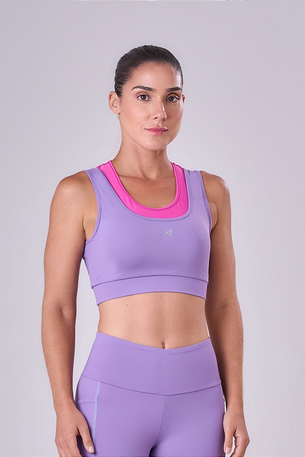TOP SIGNATURE SAMBA 2 EM 1 DUPLA FACE PINK FLUOR/ROXO NEVOA