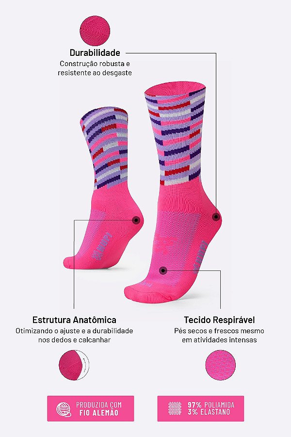 MEIA HUPI TRIPLO COLORS ROSA - LT para pés menores 34-38