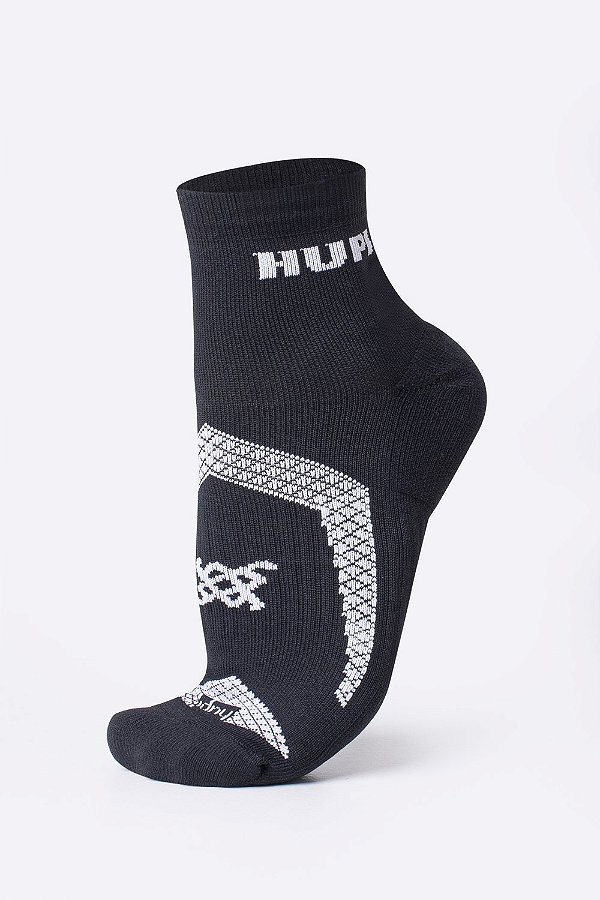 Meia Curta para Corrida HUPI Running Pro Prime Preto e Branco - Tamanho Plus 42-46